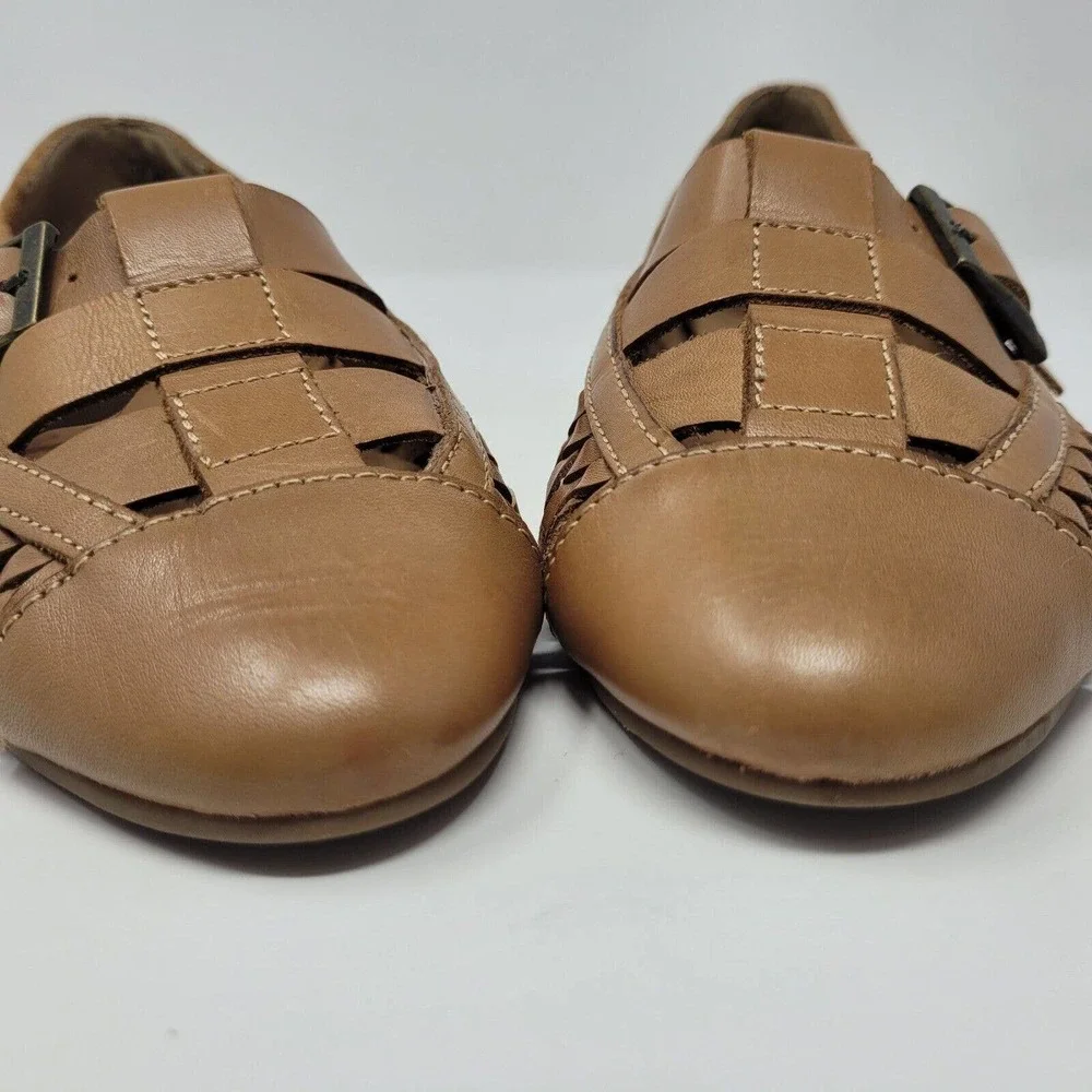[SOLD]Bass Shoes Womens 11 Brown Leather Flats Woven Casual Hayden Fawn Loafer - Picture 7 of 10